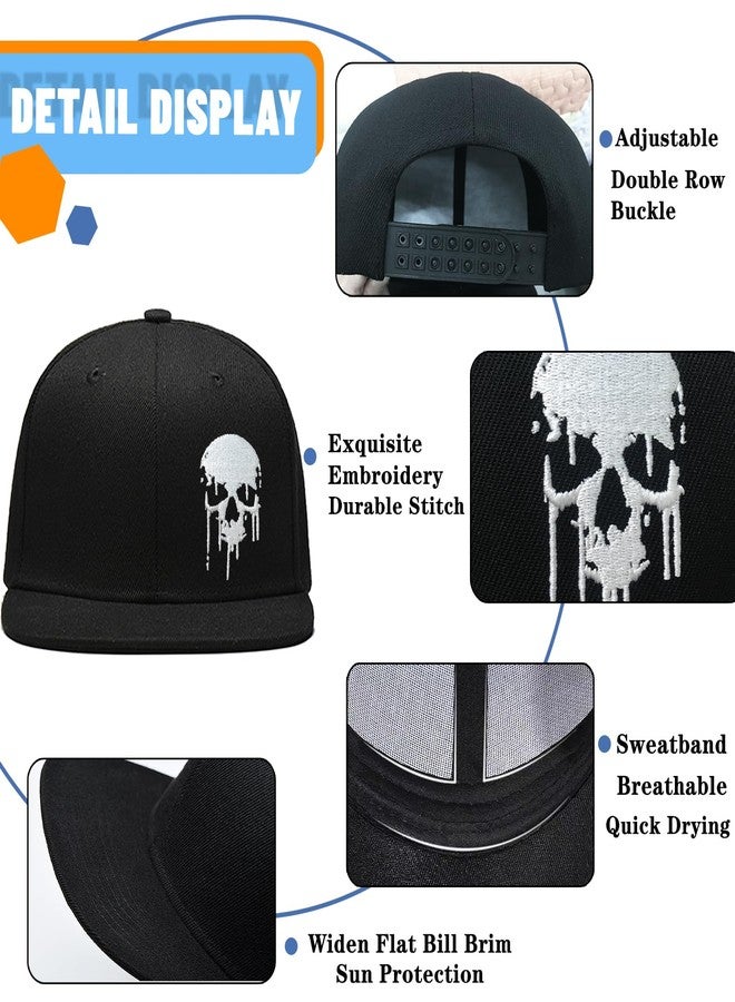 viofre Embroidery Snapback Hats for Men Embroidered Flat Bill Brim Hats for Men Women Skeleton Skull Hat Mens Fitted Adjustable Hip Hop Cool Cap Snap Back Trucker Golf Hat Mens Baseball Cap Skateboard Gifts - Image 4